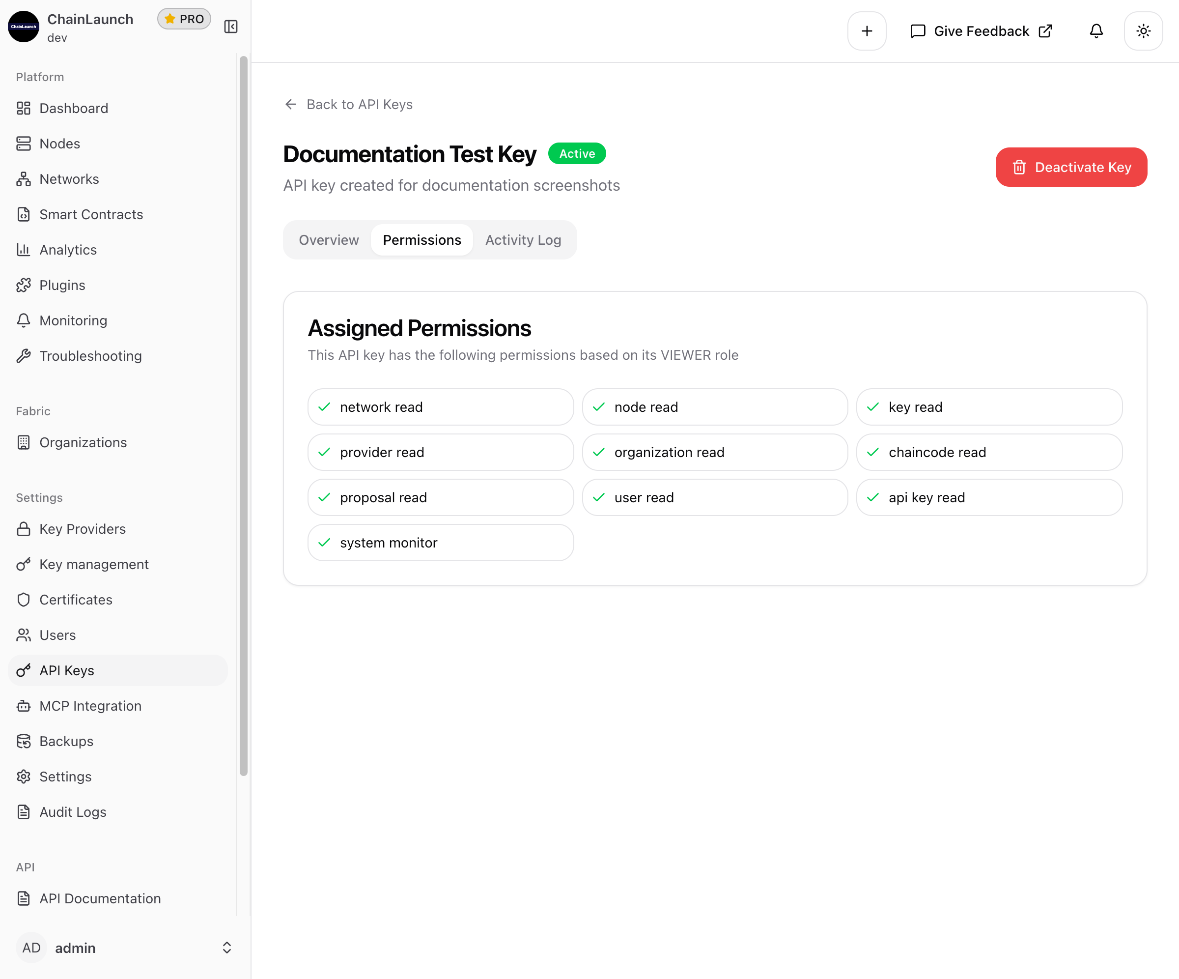 API Key Permissions Tab